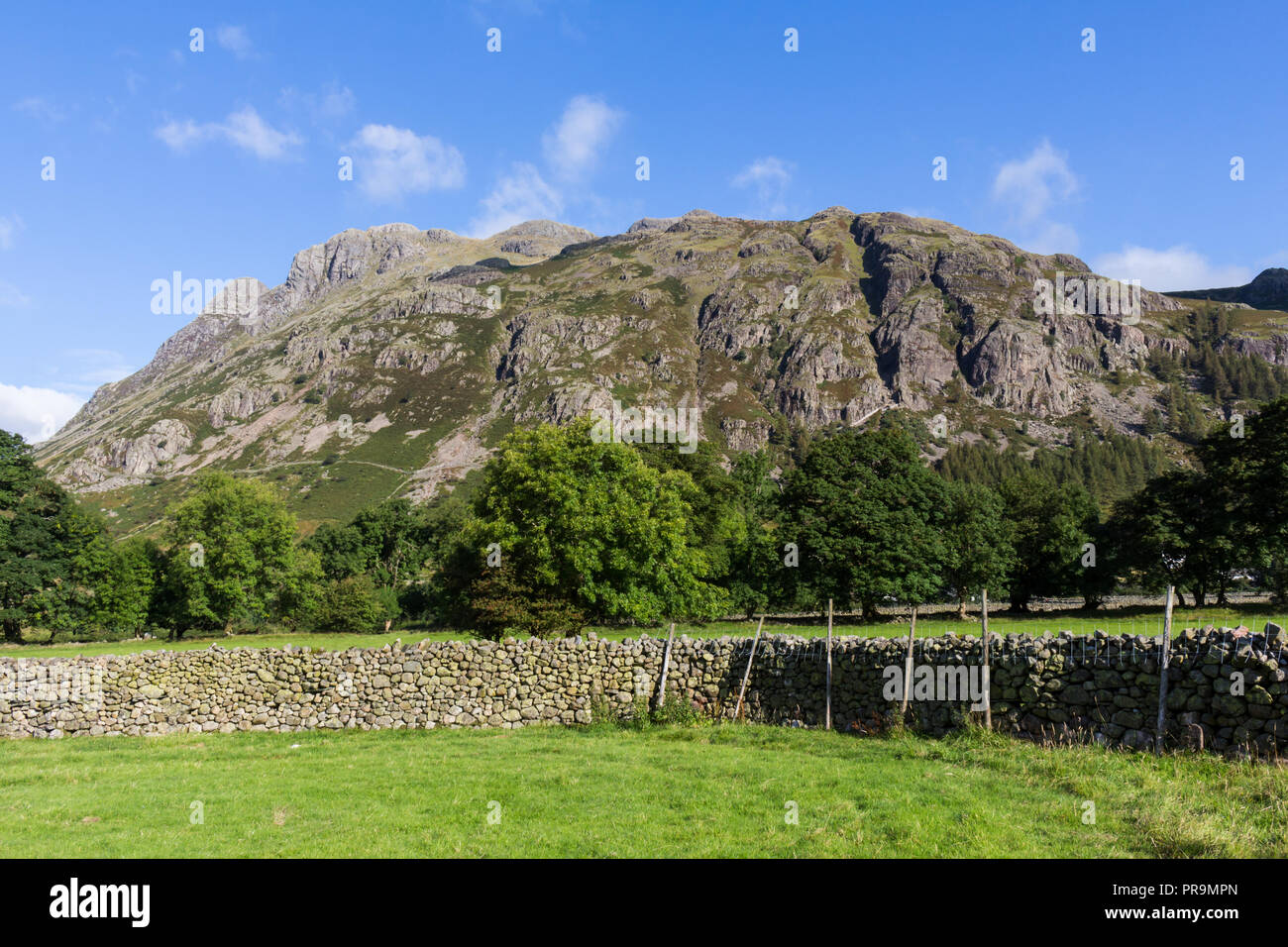 Harrison Stickle et Loft Crag, partie de la chaîne des Langdale Pikes à Great Langdale, Lake District, en Angleterre. Banque D'Images