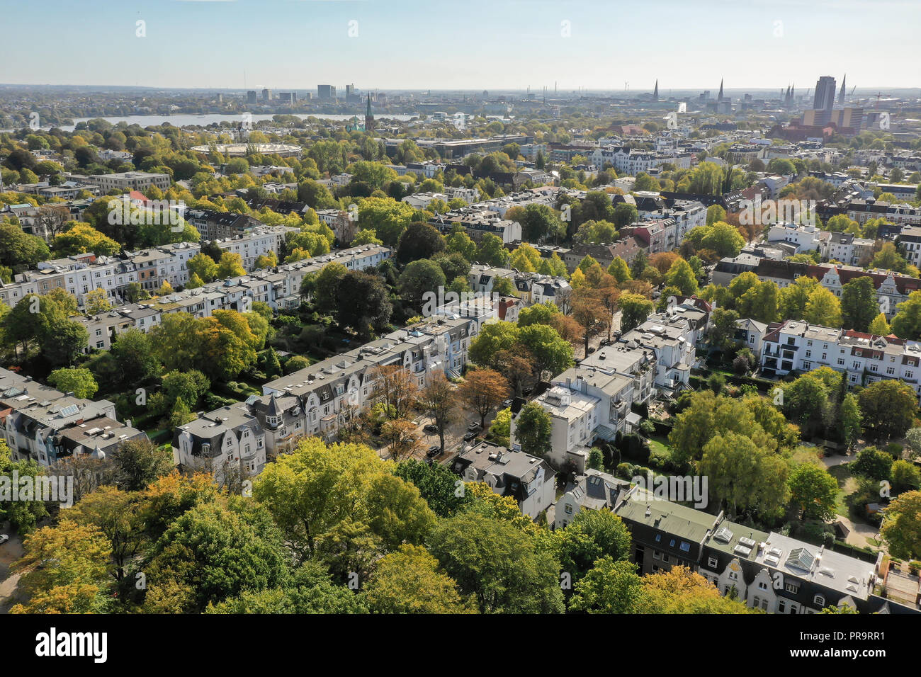 Vue aérienne de quartiers de Hambourg Harvestehude et Rotherbaum Banque D'Images