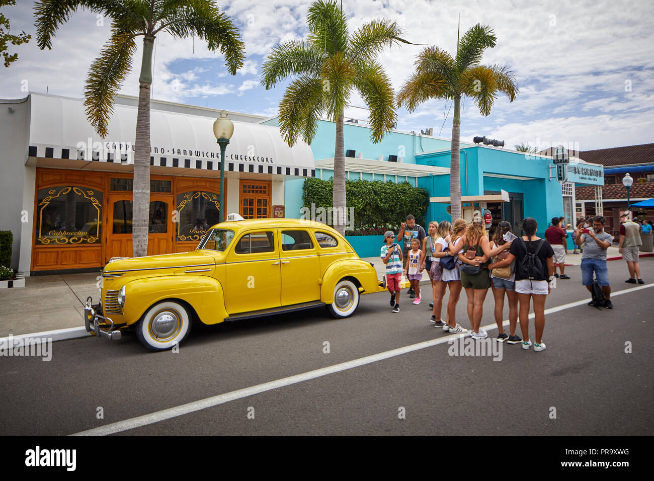 NYC taxi jaune style dans Universal Studios Orlando, Floride Banque D'Images