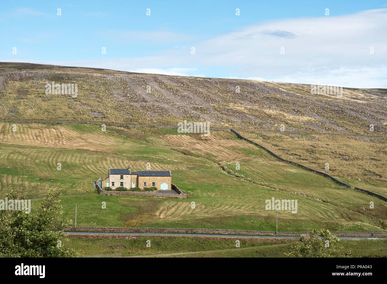 Une maison à distance dans un morne paysage près de Cowshill dans le North Pennines, Co Durham, England, UK Banque D'Images