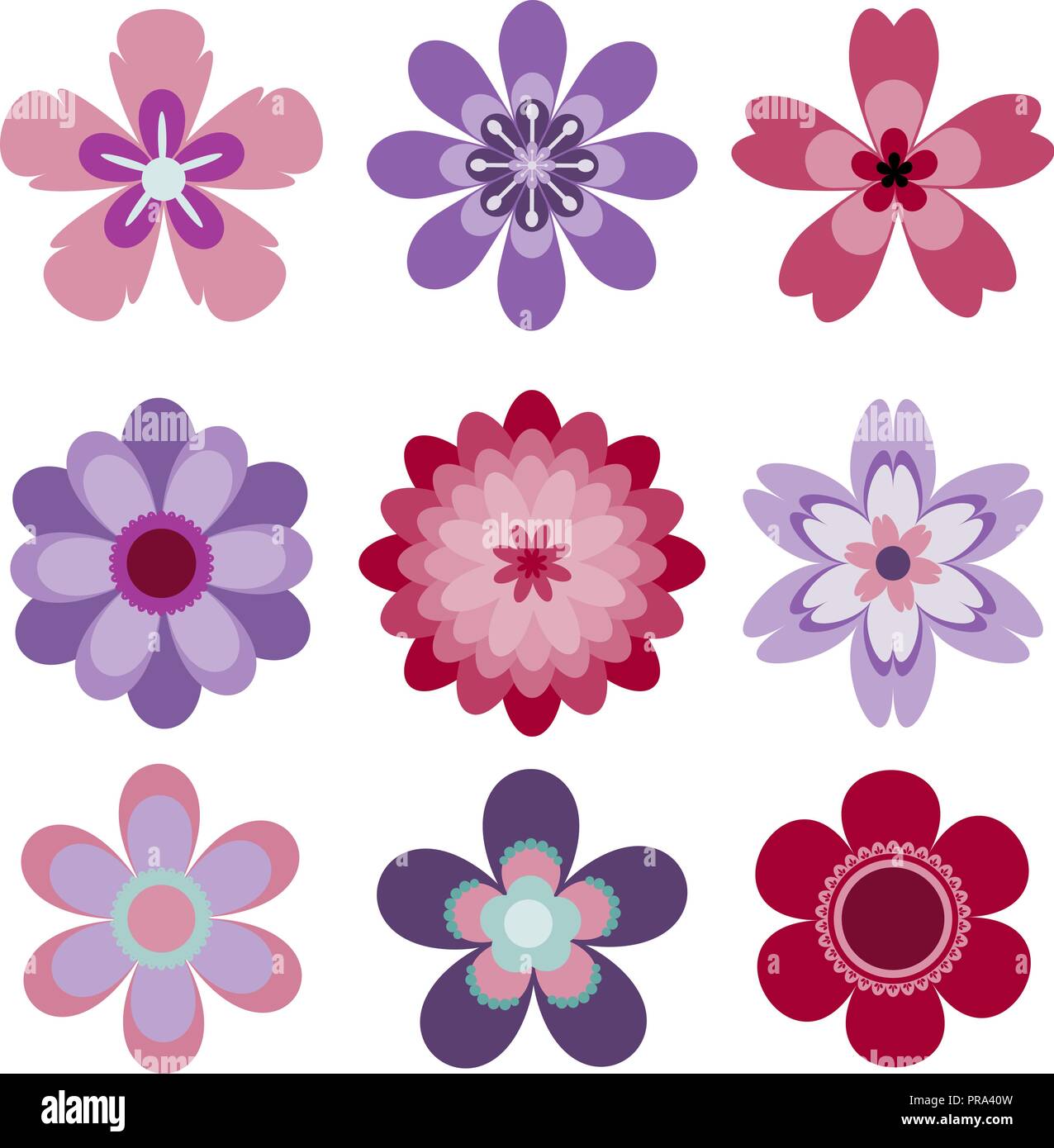 Ensemble de 9 abstract vector isolés de fleurs. Eps 10 Illustration de Vecteur