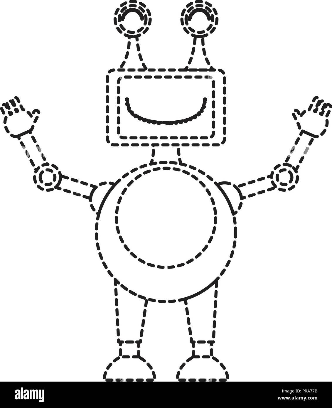 Ligne pointillée robot mignon toy icon Illustration de Vecteur