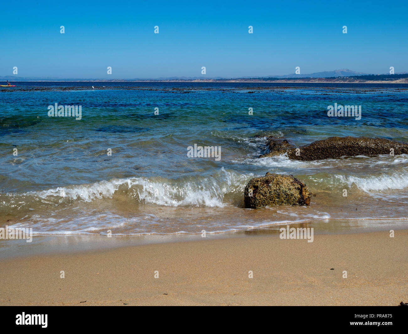 En Roulant Des Vagues à La Plage Avec Un Ciel Ensoleillé Et