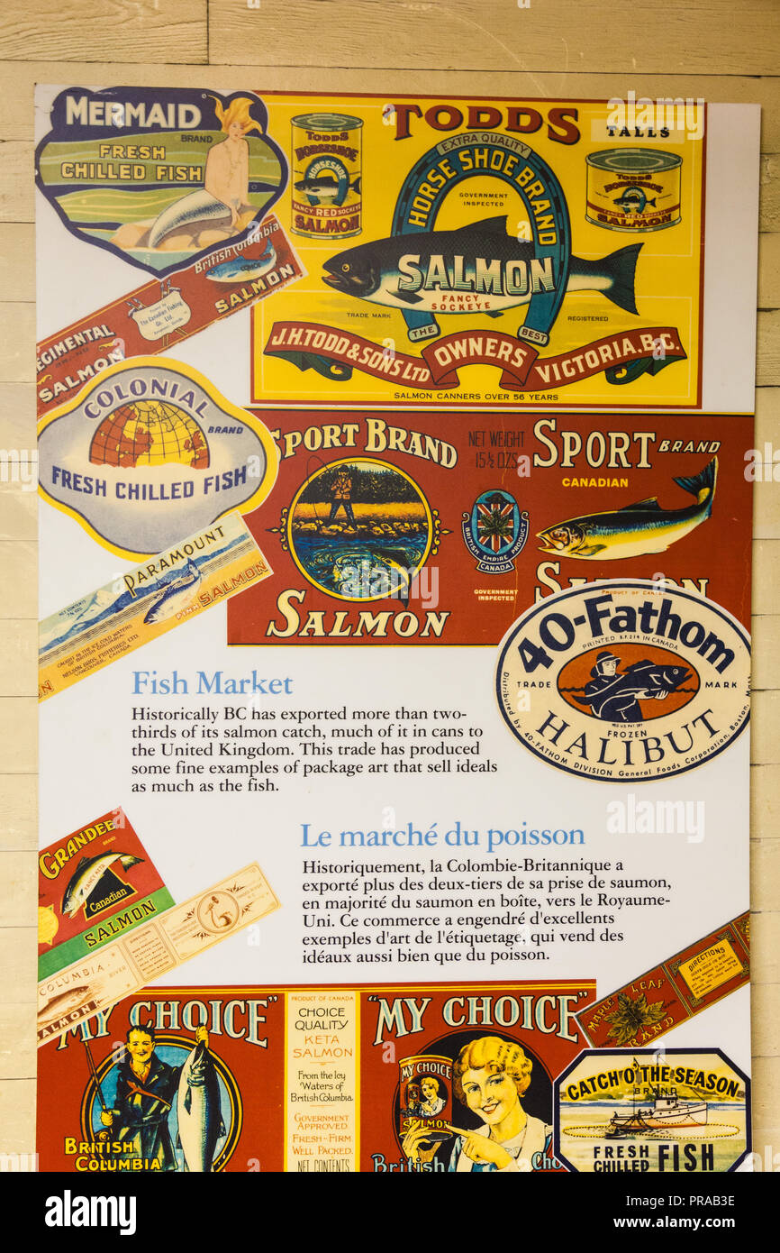 Panneau d'affichage des étiquettes de poisson en conserve du patrimoine Banque D'Images