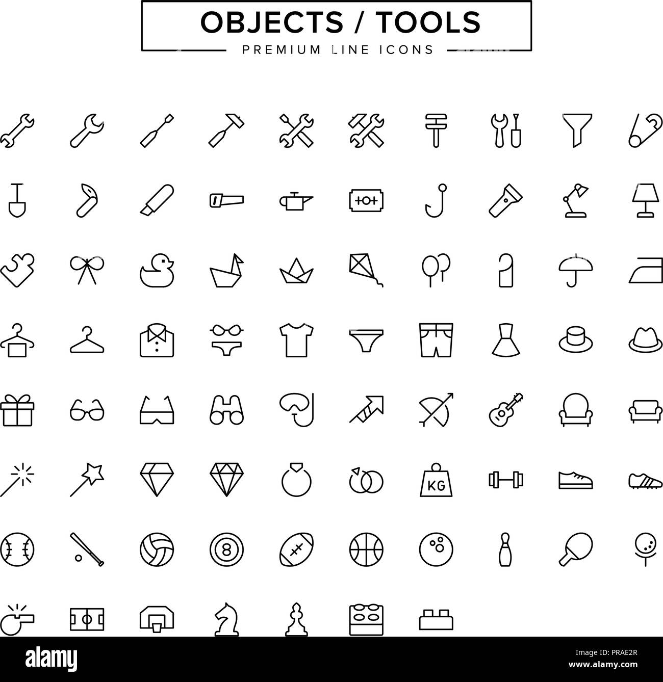 Ligne outils objets Icon Set Illustration de Vecteur