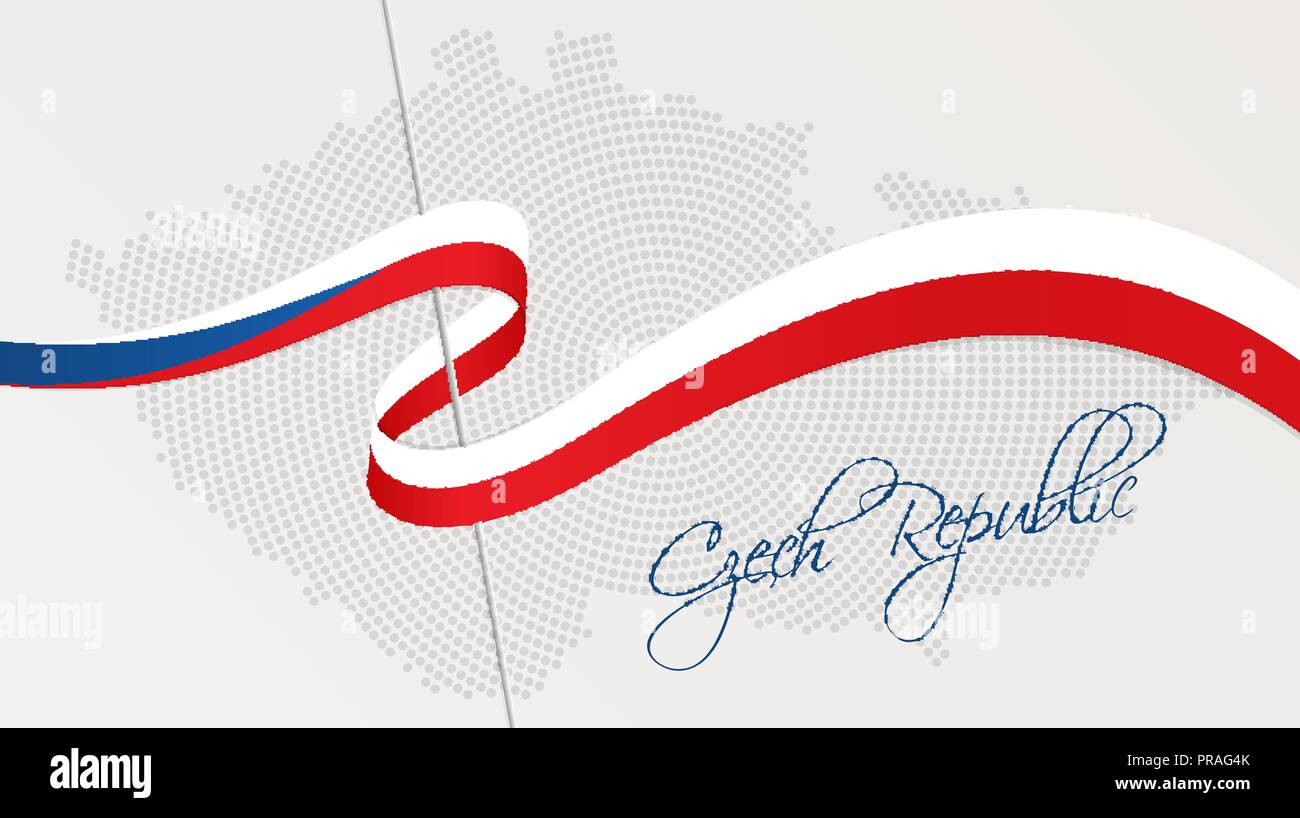 Illustration Vecteur de résumé de la carte de demi-teintes pointillées radiale en République tchèque et ruban ondulé avec des couleurs du drapeau national tchèque pour votre conception Illustration de Vecteur