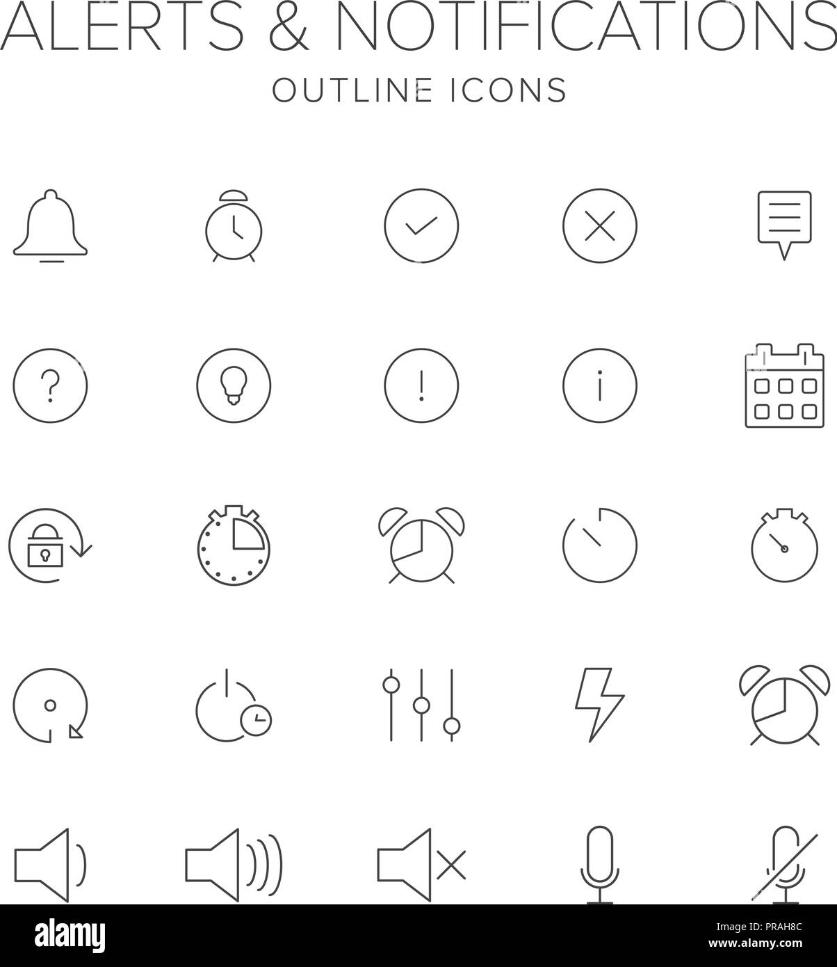 Des alertes et des notifications Line Icon Set Illustration de Vecteur