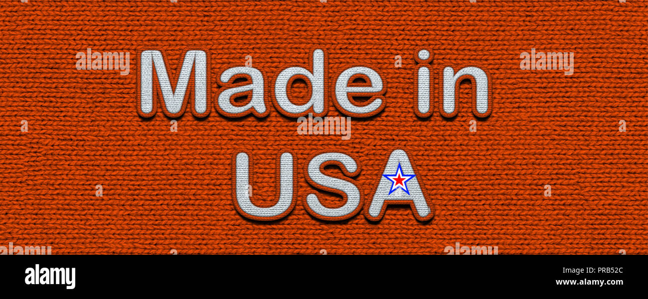 Fabriqué aux Etats-Unis dans l'icône d'un tissu orange background.Image. Banque D'Images