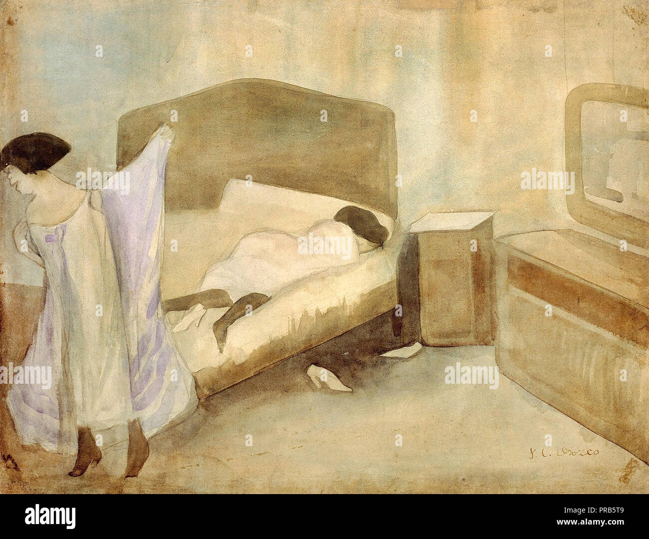 Jose Clemente Orozco, la chambre à coucher, circa 1910 aquarelle sur papier, Museo Nacional de Arte, Mexico, Mexique. Banque D'Images