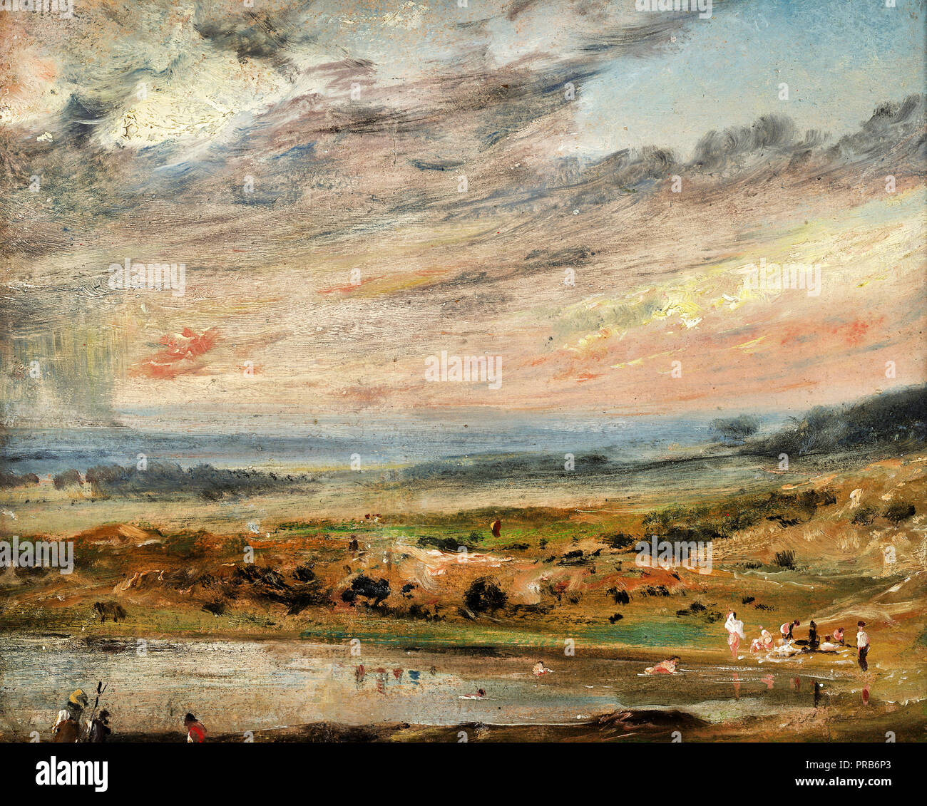John Constable, Hampstead Heath, avec étang et baigneurs 1821 huile sur base, Kenwood House, en Angleterre. Banque D'Images