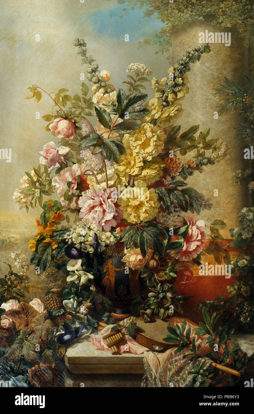 Josep Mirabent, grand vase de fleurs, vers 1880-1888, huile sur toile, Musée national d'Art de Catalunya, Barcelone, Espagne. Banque D'Images