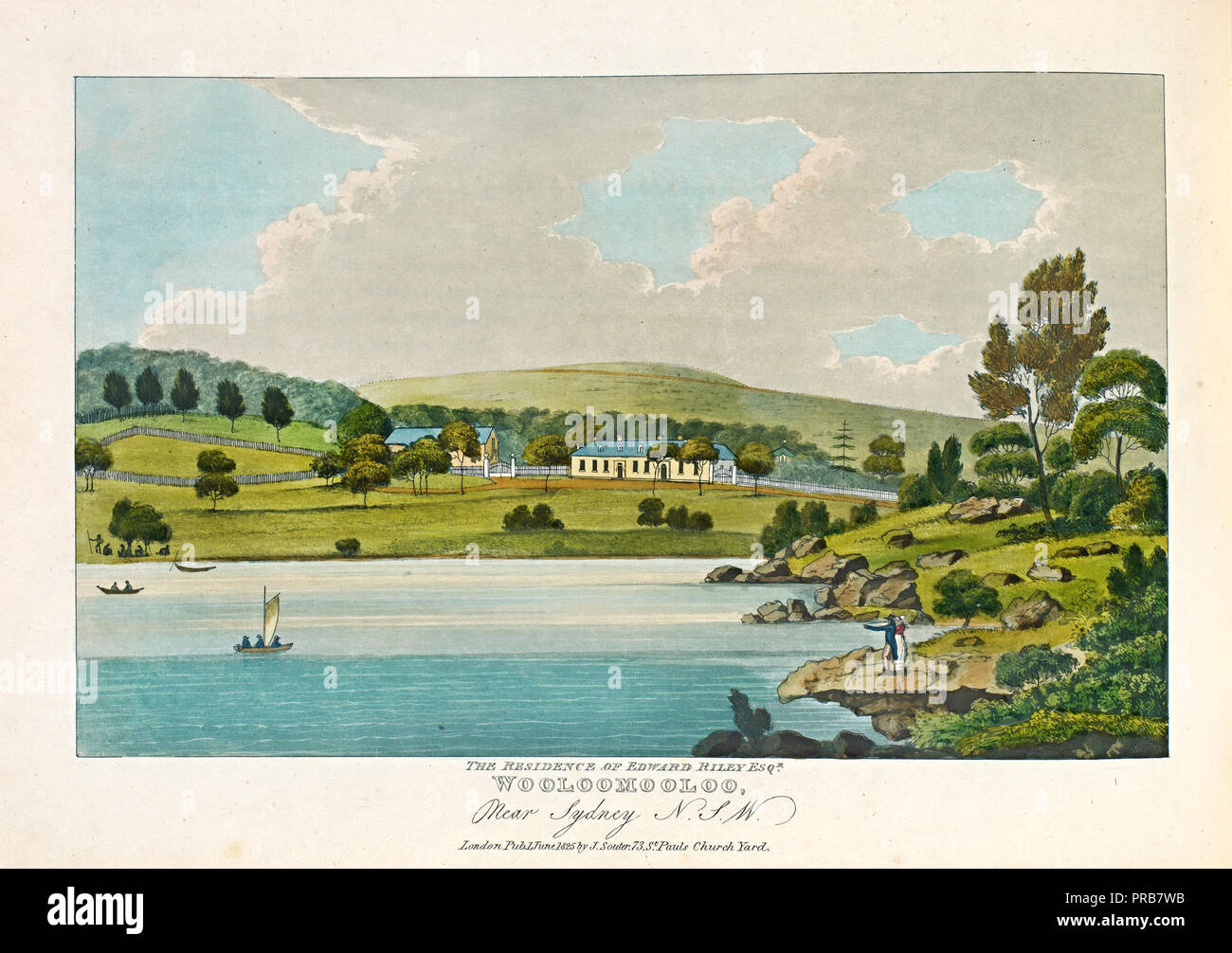 Joseph Lycett, la résidence d'Riley Esquire, Wooloomooloo, près de Sydney, N. S. W., 1825 livres illustrés, National Gallery of Victoria, Australie Banque D'Images