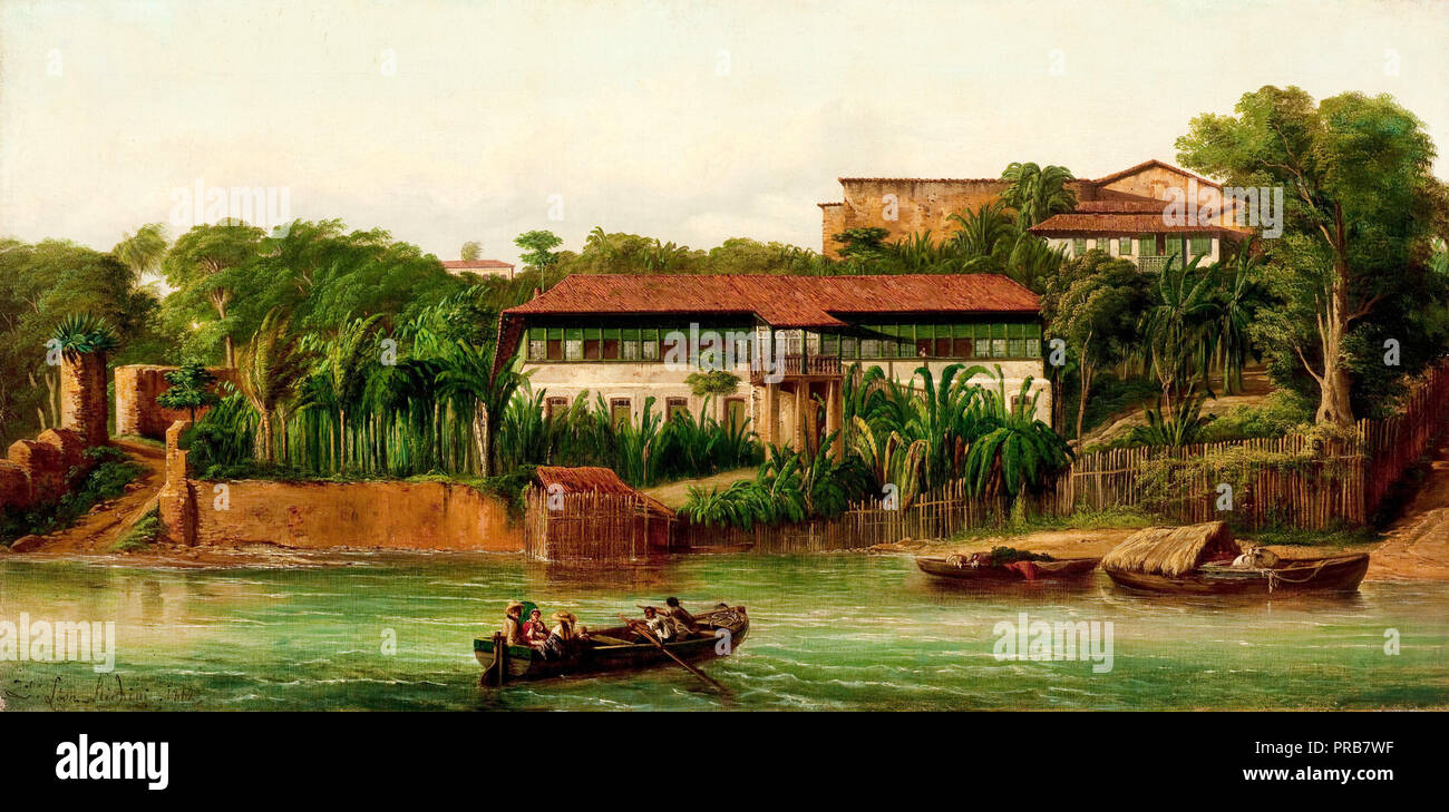 Giuseppe Leone Righini, résidence sur les rives de la rivière Anil 1862 Huile sur toile, Pinacoteca do Estado de Sao Paulo, Sao Paulo, Brésil. Banque D'Images