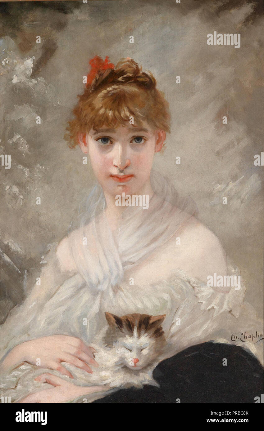 Charles Chaplin Femme Au Chale Blanc Et Le Chat Dans Le Bras Photo Stock Alamy