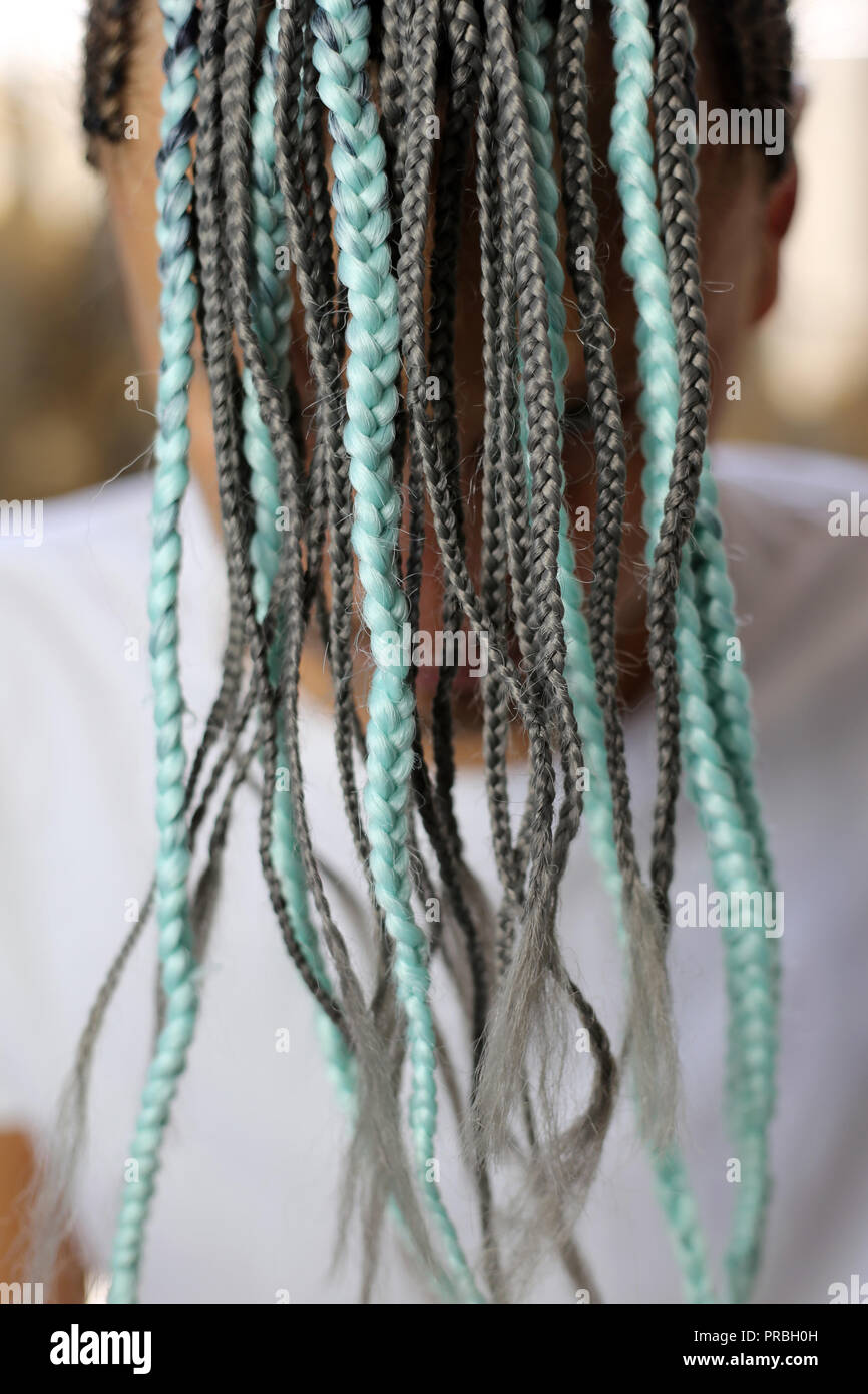 Tresses fines de style africain, tresses français sur la tête d'un homme Banque D'Images