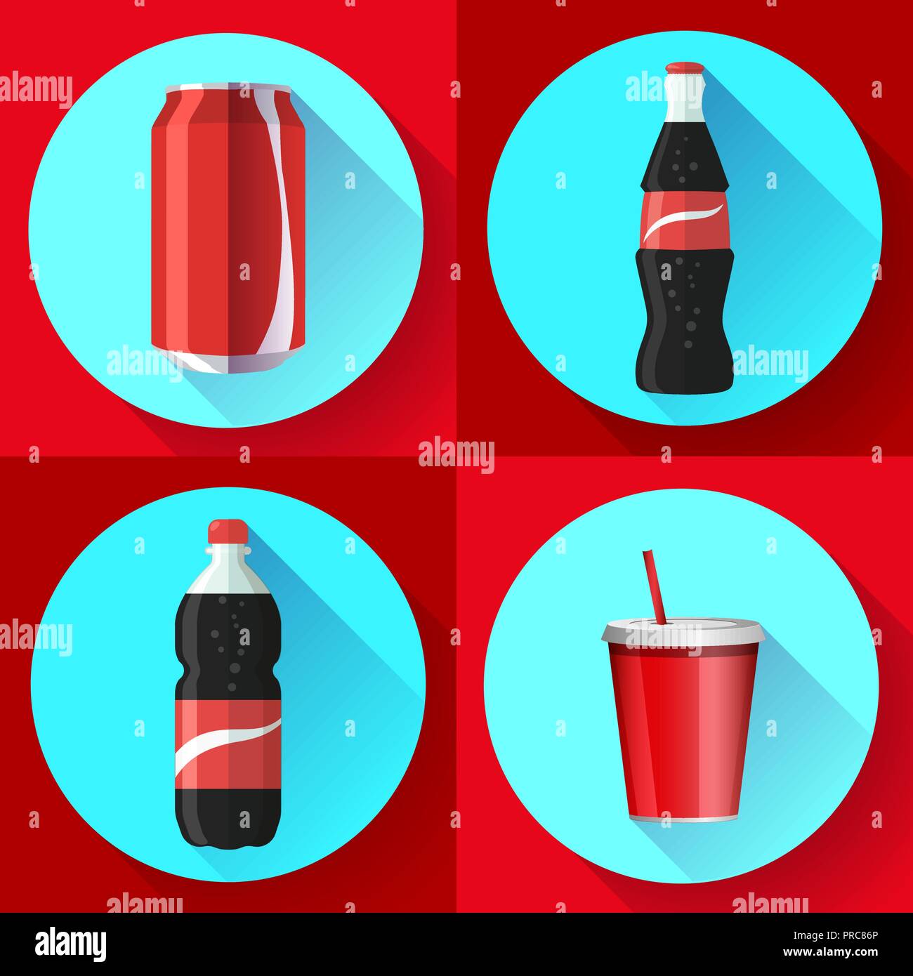 Bouteille de soda avec étiquette rouge télévision vector icon set Illustration de Vecteur
