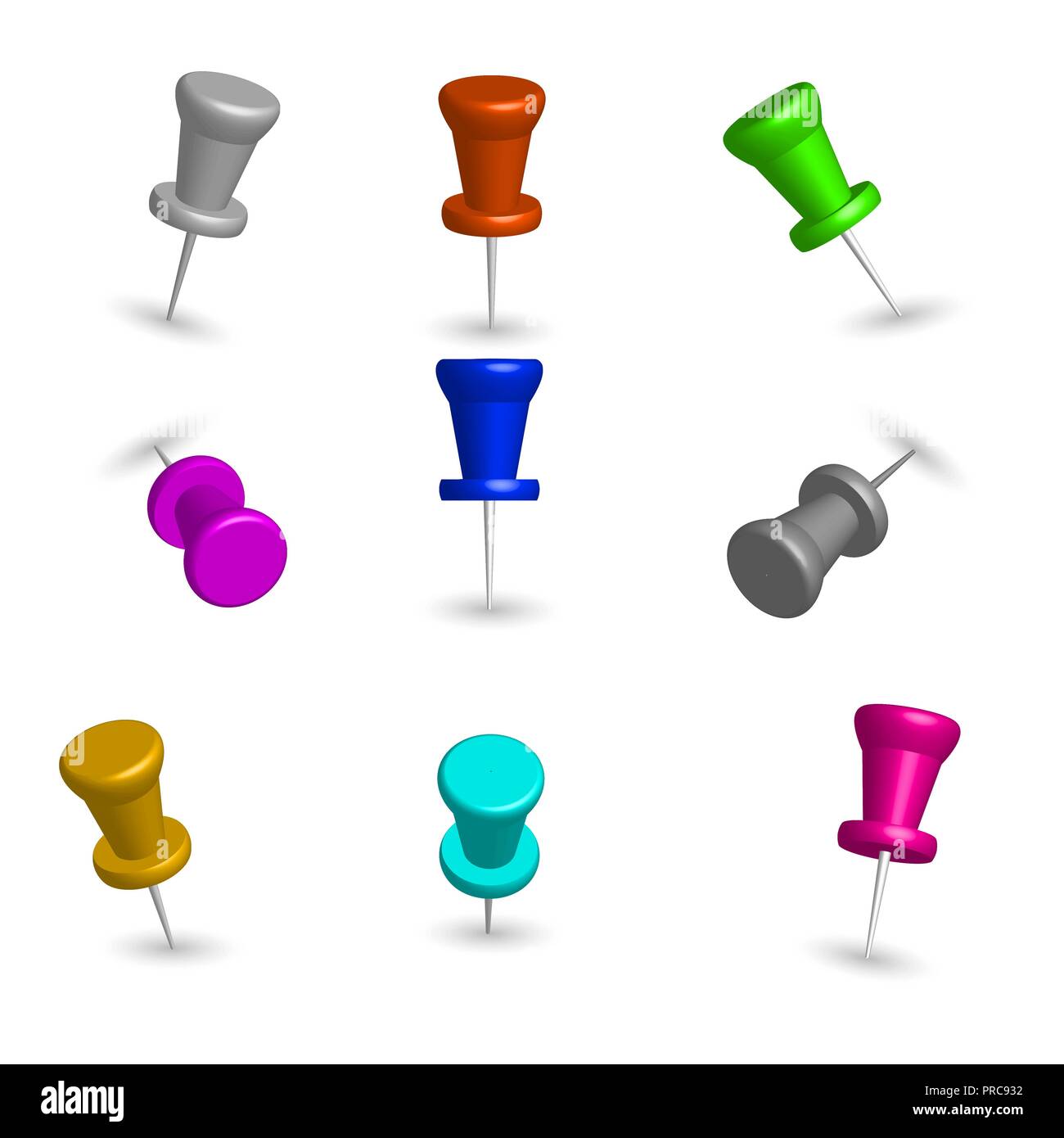 Ensemble de 3D couleur de punaises, isolé sur fond blanc, vector illustration. Illustration de Vecteur