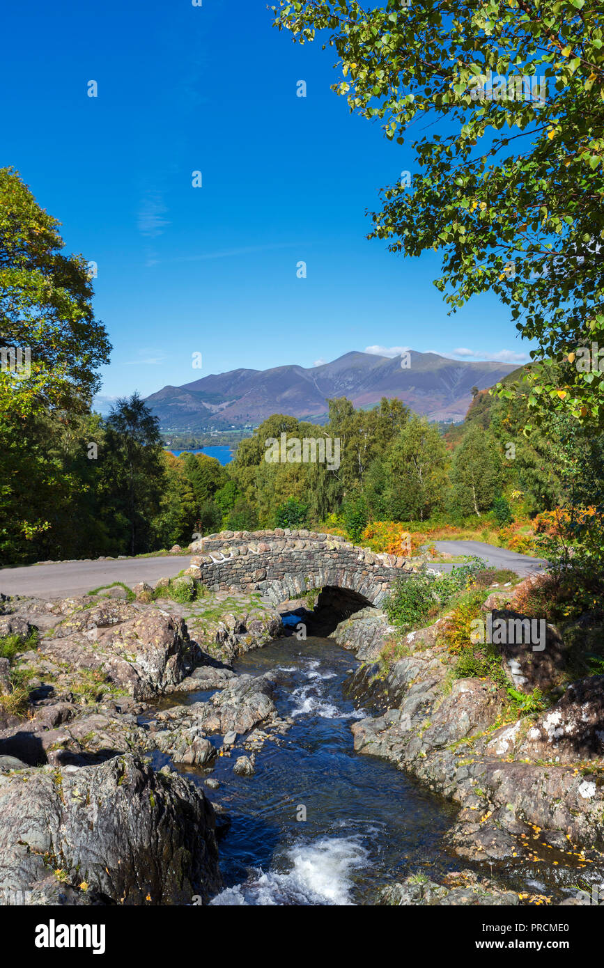 Ashness avec pont massif Skiddaw dans la distance, Borrowdale, Lake District, Cumbria, Royaume-Uni Banque D'Images