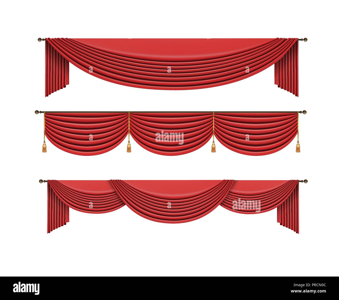 Ensemble de rideaux rouge de scène de théâtre. Illustration vecteur de maille. Illustration de Vecteur