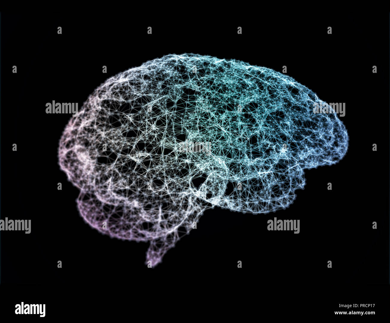 Couleur multi réseau connecté ou neurones dans la forme du cerveau humain Banque D'Images