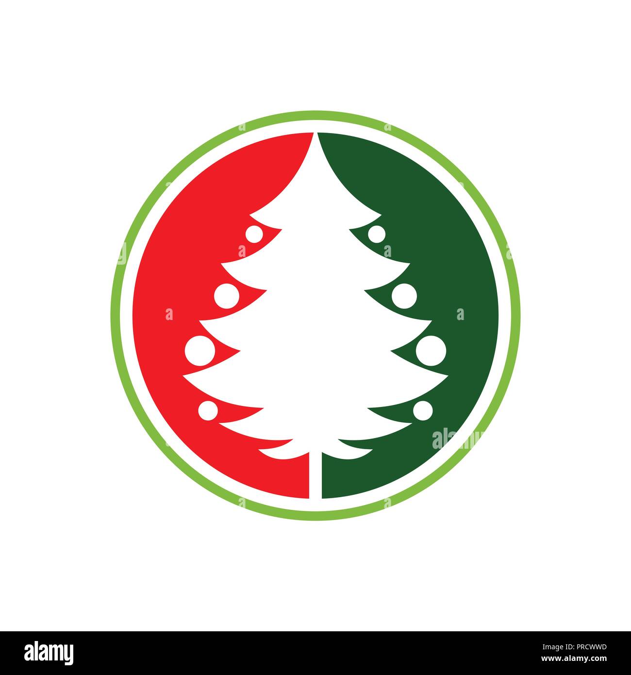 Arbre de Noël rouge vert Cercle Pin Symbole vecteur modèle de conception de logo graphique Illustration de Vecteur
