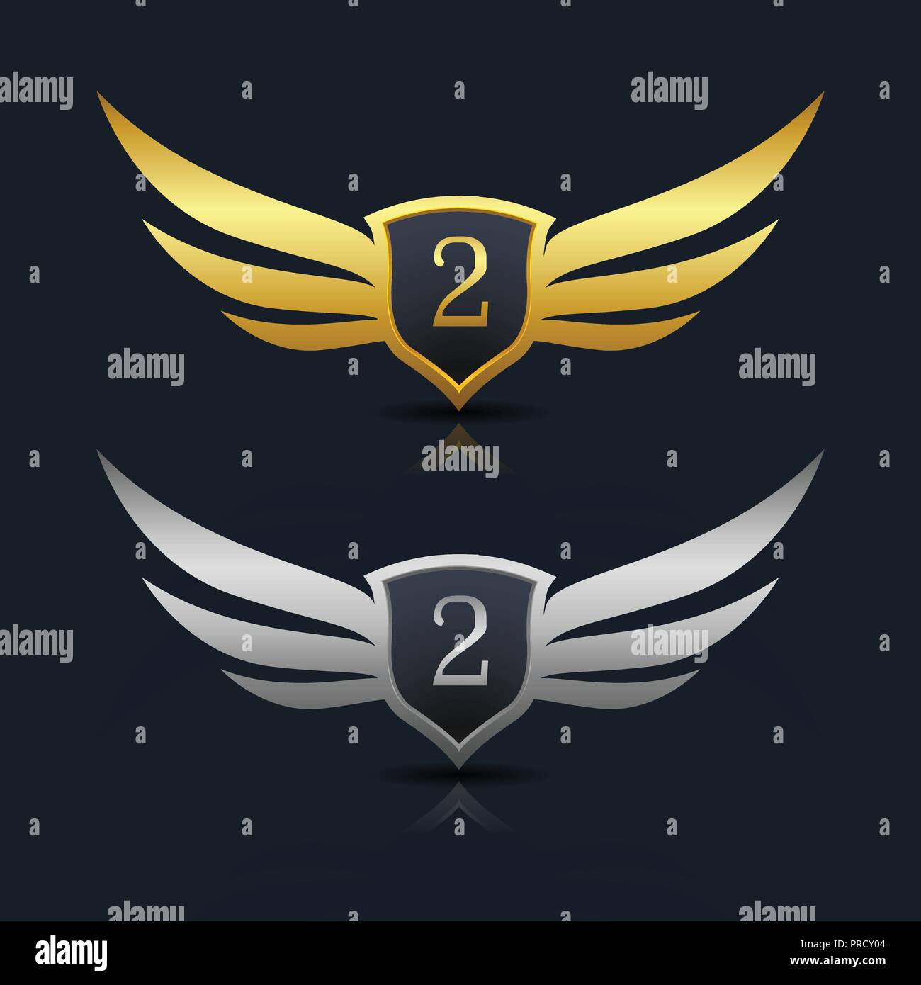 Bouclier ailes Numéro 2 Modèle de logo Illustration de Vecteur