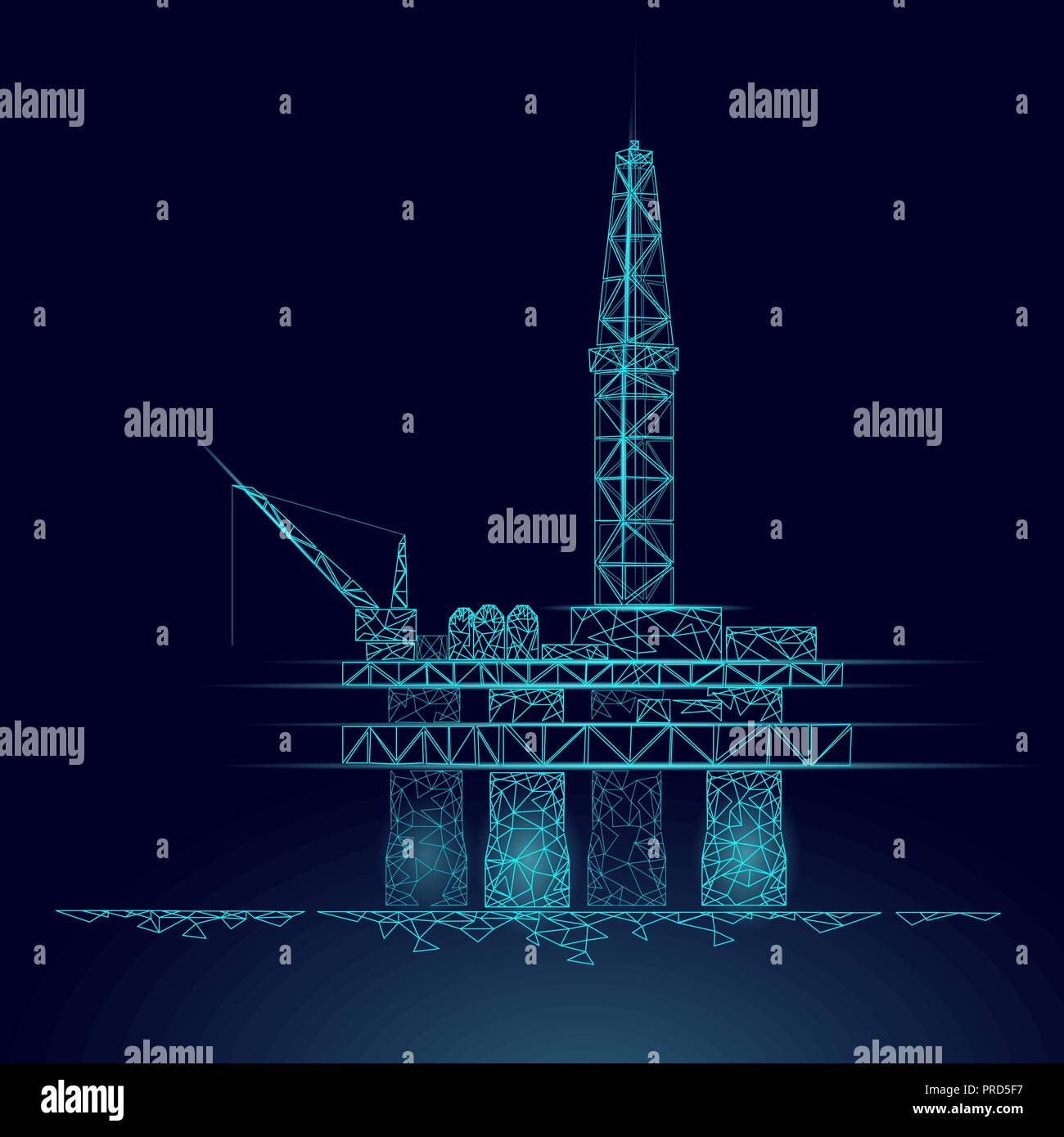 Ocean oil gas drilling rig low poly concept d'entreprise. Économie Finances production essence polygonales. L'industrie de l'extraction de pétrole offshore derricks connexion ligne blue dots vector illustration Illustration de Vecteur