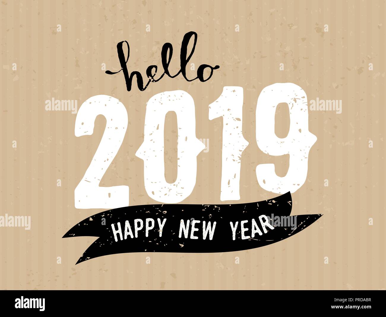 Modèle de carte de vœux avec la conception typographique pour 2019 en blanc et noir sur fond de papier craft. Carte postale la mode et élégant, les médias sociaux, post Illustration de Vecteur