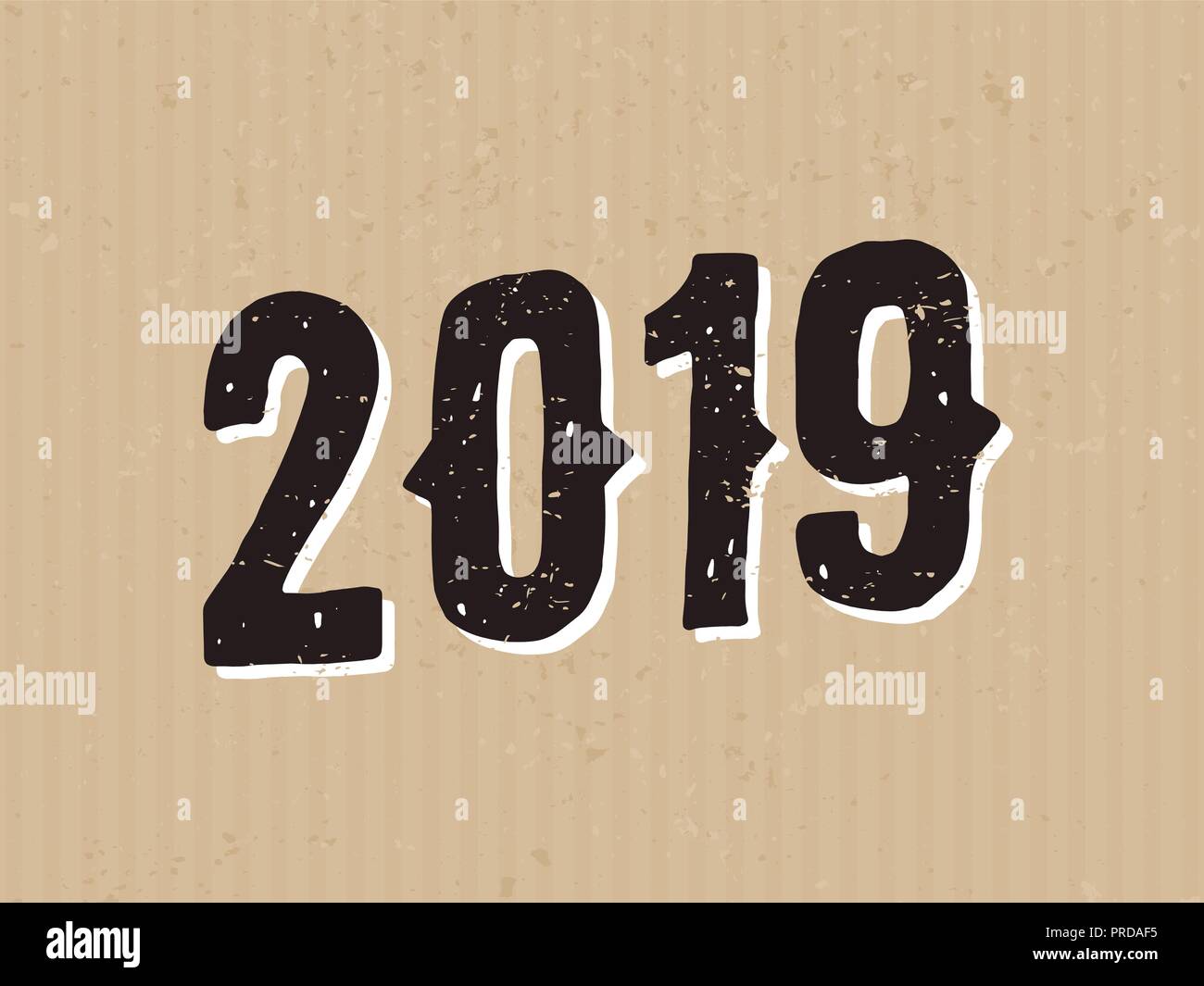 Modèle de carte de vœux avec la conception typographique pour 2019 en blanc et noir sur fond de papier craft. Carte postale la mode et élégant, les médias sociaux, post Illustration de Vecteur