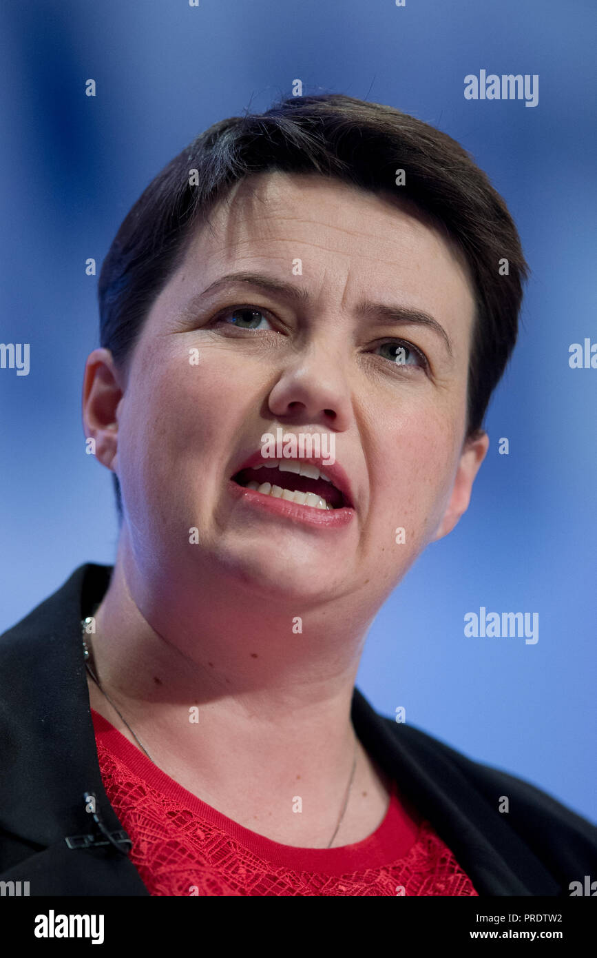 Birmingham, UK. 1er octobre 2018. Ruth Davidson, chef du parti conservateur écossais, prend la parole à la conférence du parti conservateur à Birmingham. © Russell Hart/Alamy Live News. Banque D'Images