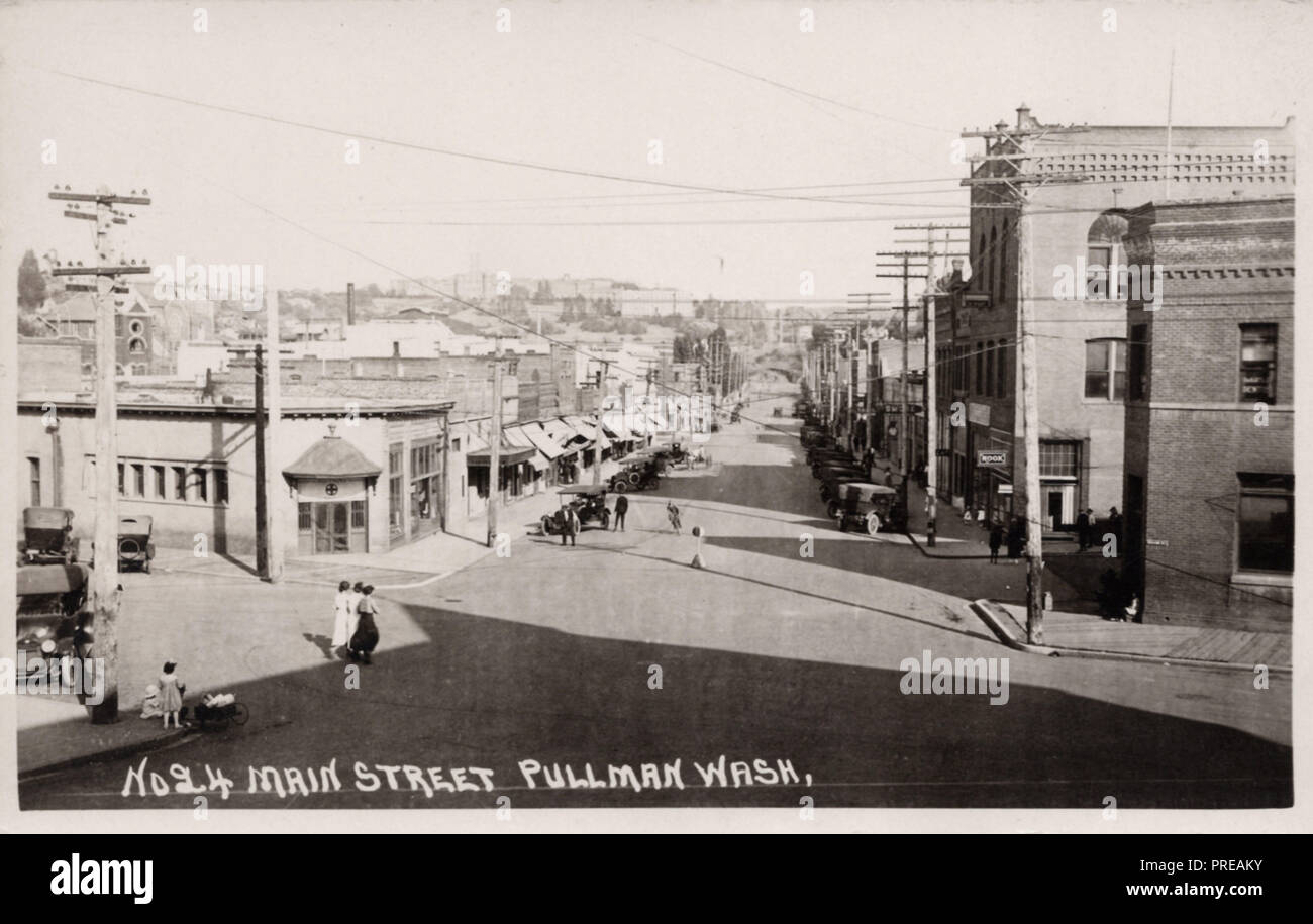 Main Street, Pullman Washington, photographe inconnu, carte postale ancienne Banque D'Images