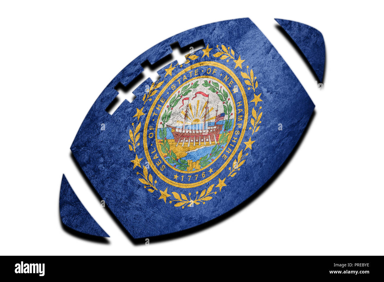 Ballon de Rugby New Hampshire state flag. Drapeau du New Hampshire contexte rugby ball Banque D'Images