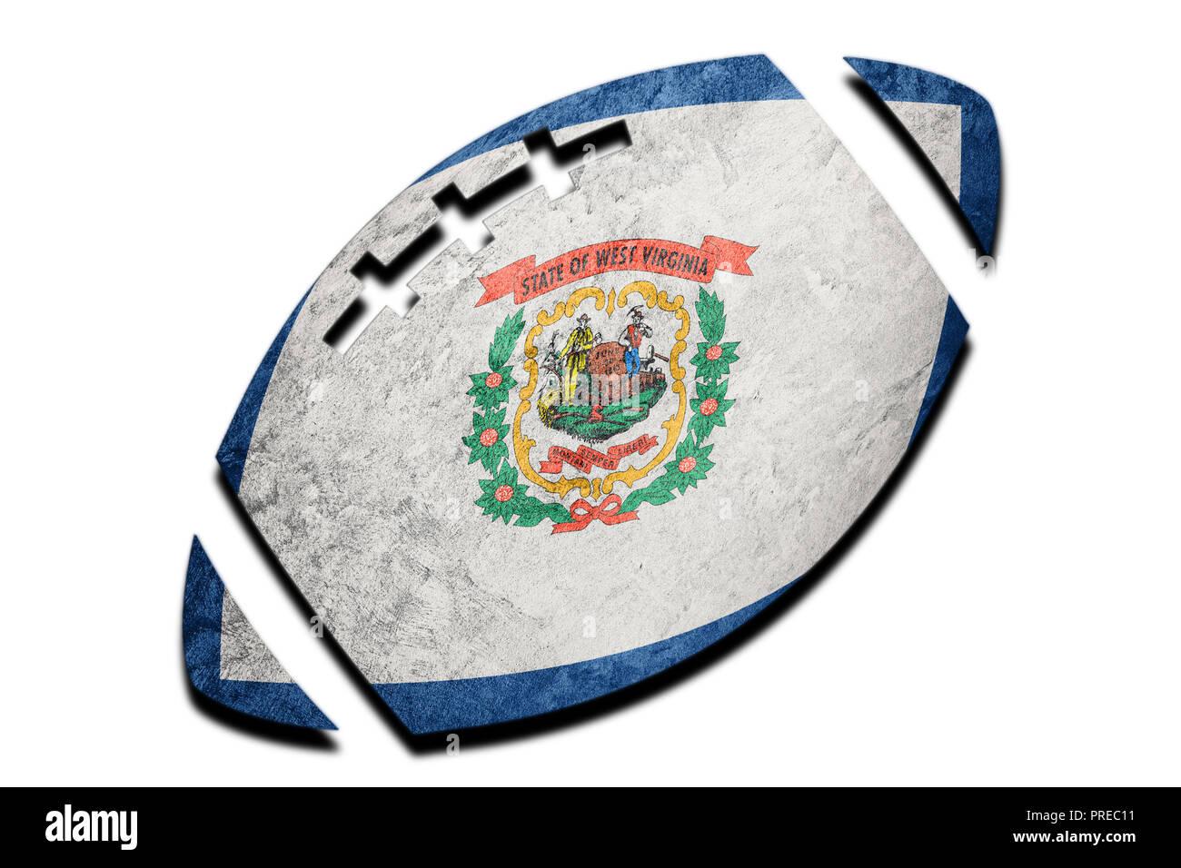 Ballon de Rugby la West Virginia State flag. Drapeau de la Virginie de l'Ouest contexte rugby ball Banque D'Images