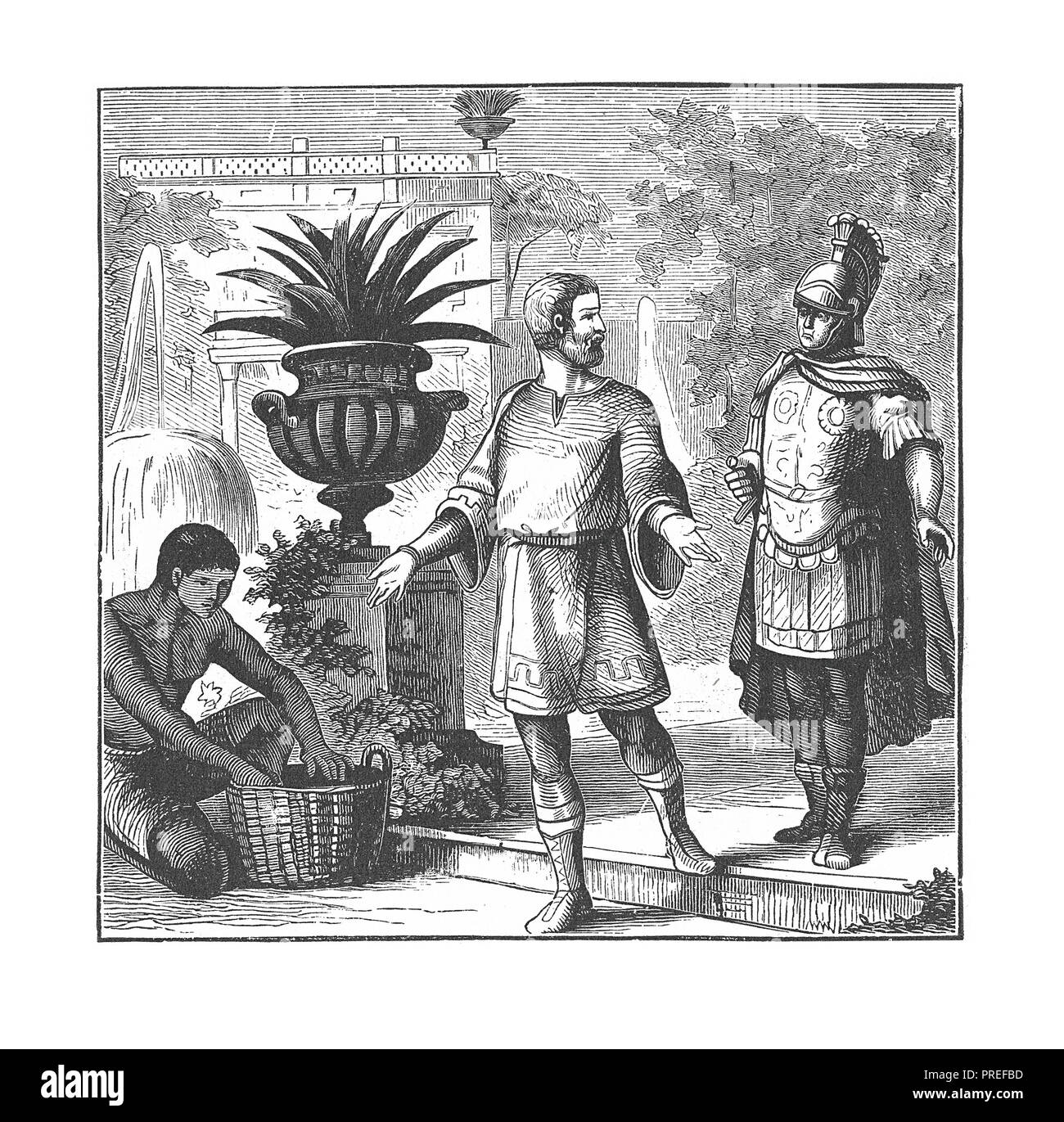 Illustration originale d'une scène de retraite de Dioclétien (245–311), empereur romain de 284 à 305. Publié dans Une histoire picturale des plus grandes nations du monde Banque D'Images