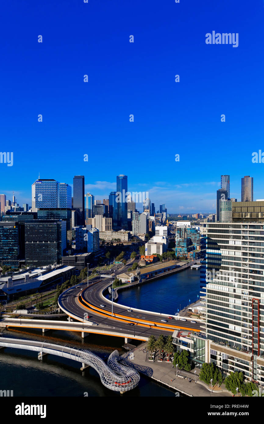 Cityscape View CBD de Melbourne, Docklands, Victoria Harbour Marina, Victoria, Australie Banque D'Images