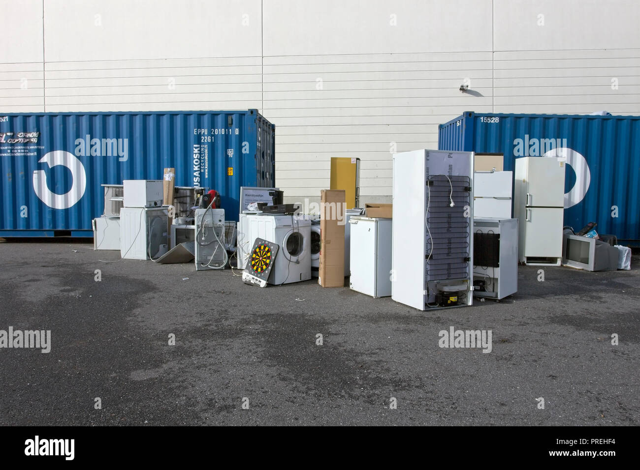 Le recyclage de l'électronique et des appareils ménagers, Finlande Banque D'Images