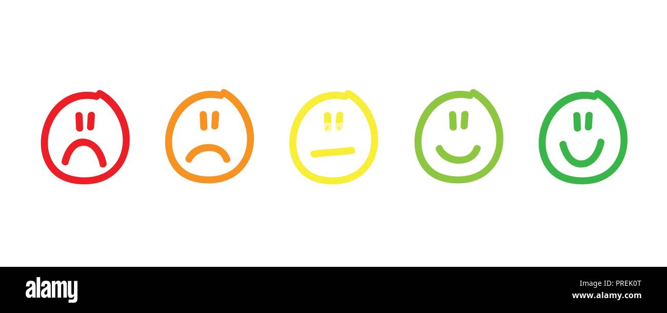 Évaluation de la satisfaction des clients handdrawn en forme d'émotions excellente bonne mauvaise horrible normal vector illustration Illustration de Vecteur