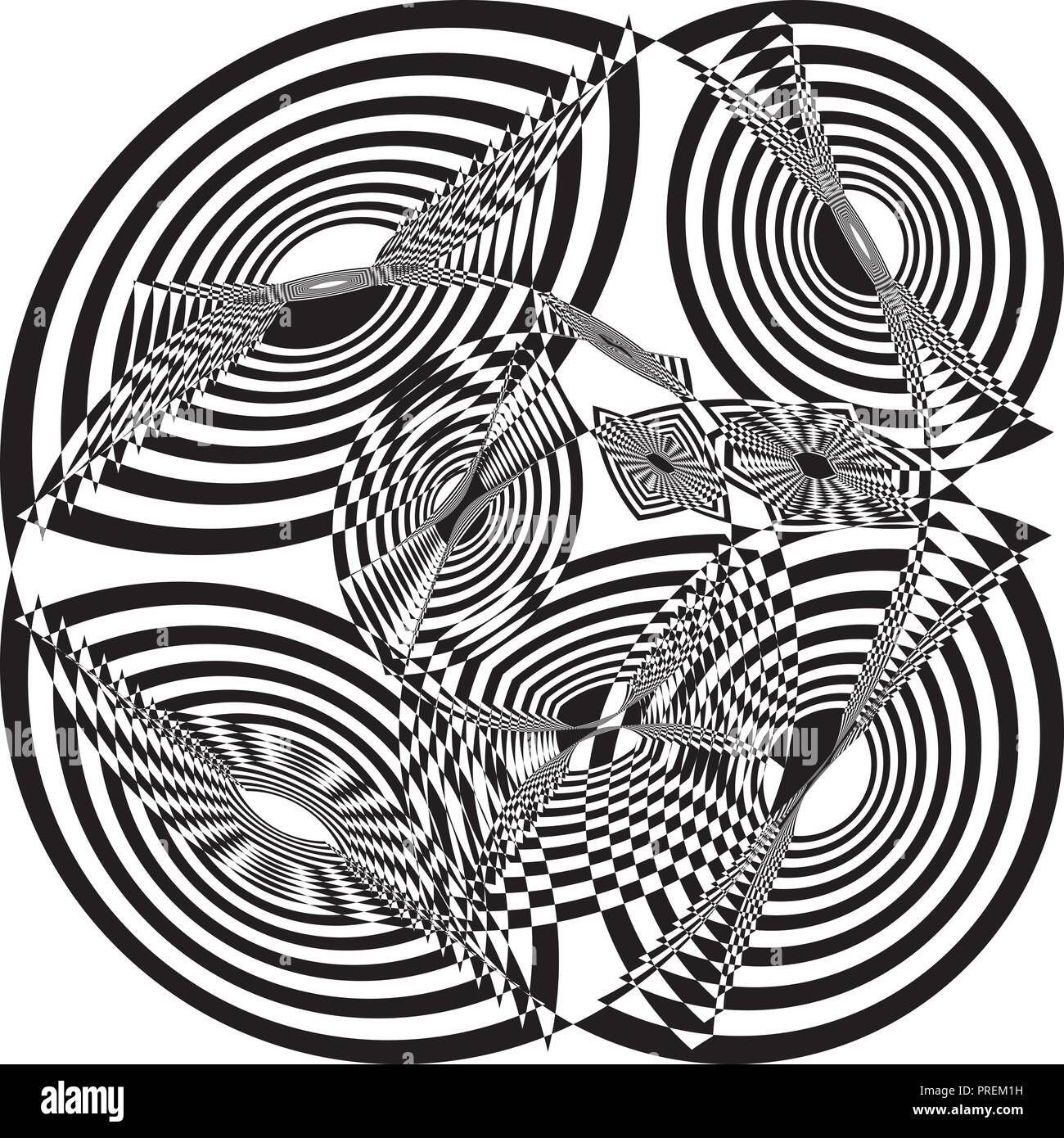 Abstract Concept Spherycal Clôture hypnotique Arabesque noir sur fond transparent Perspective Illustration de Vecteur