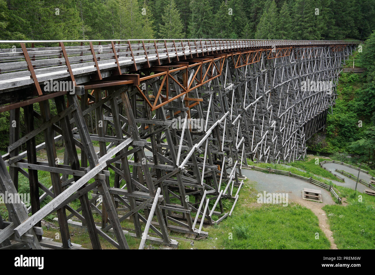 Pont sur chevalets Kinsol sur l'île de Vancouver, Canada Banque D'Images