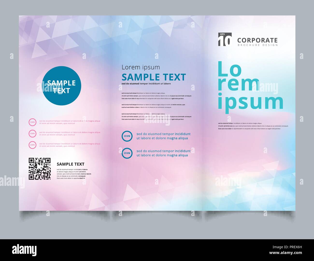 Mise en page brochure modèle abstrait design géométrique triangles blancs sur fond holographique. Vous pouvez utiliser pour brochure, flyer, rapport annuel, l'impression. Ve Illustration de Vecteur