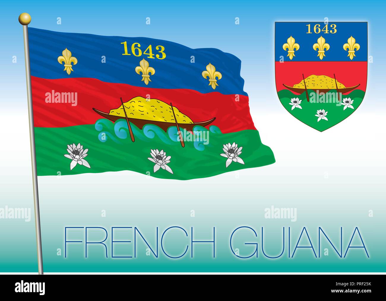 Guyane française drapeau officiel et symboles, vector illustration Illustration de Vecteur