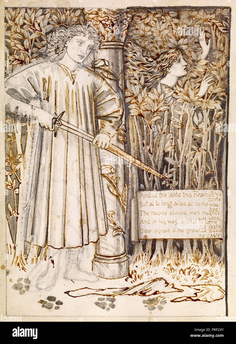 Burne-Jones Edward Coley - Pyramus et Thisbe - Pyramus tire son épée pour tuer lui-même Banque D'Images