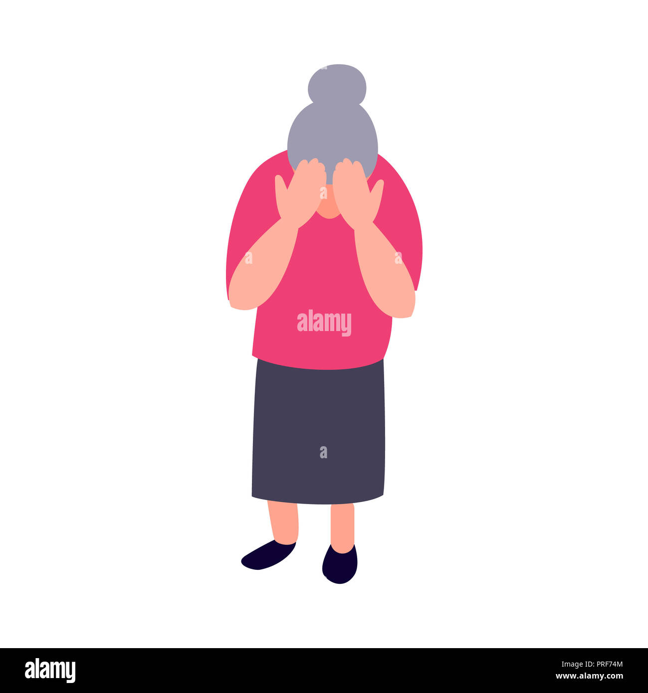 Vieille Femme triste solitaire. Mature Woman crying couvrant son visage avec ses mains. Problèmes de santé mentale et de la psychologie de l'aide senior concept. Banque D'Images