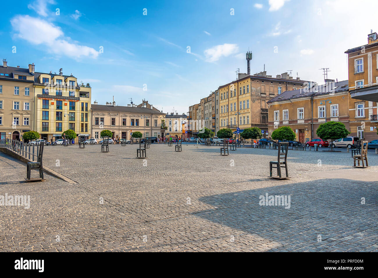 Cracovie, Pologne, le 5 juin 2018 : mémorial pour les Juifs du ghetto de Cracovie sur le site leur expulsion sur la Place des Héros du ghetto dans le quartier Podgorze . Chaque Banque D'Images