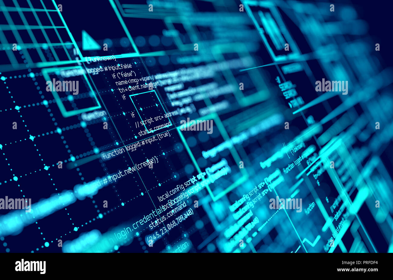 L'interface d'information futuriste avec les connexions de données et schémas de réseau. 3D illustration. Banque D'Images