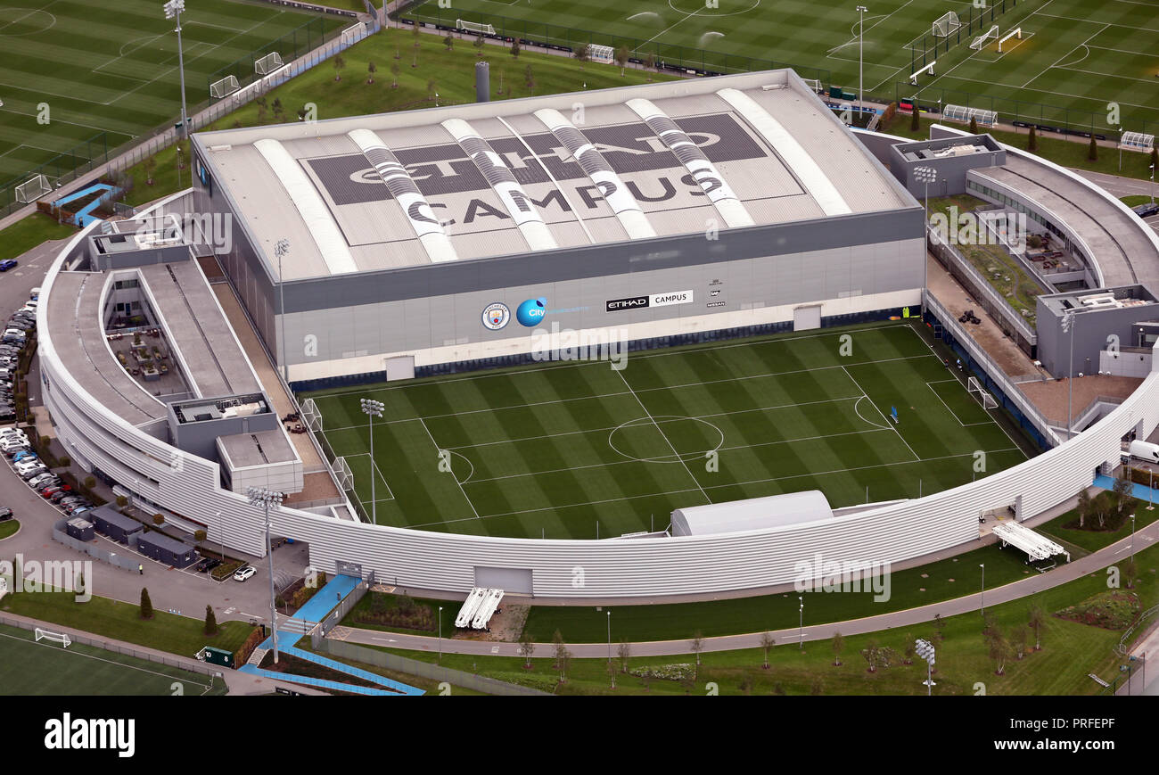 Vue aérienne du Manchester City FC, CFA - 1er centre de l'équipe, une partie de la Campus Etihad Banque D'Images