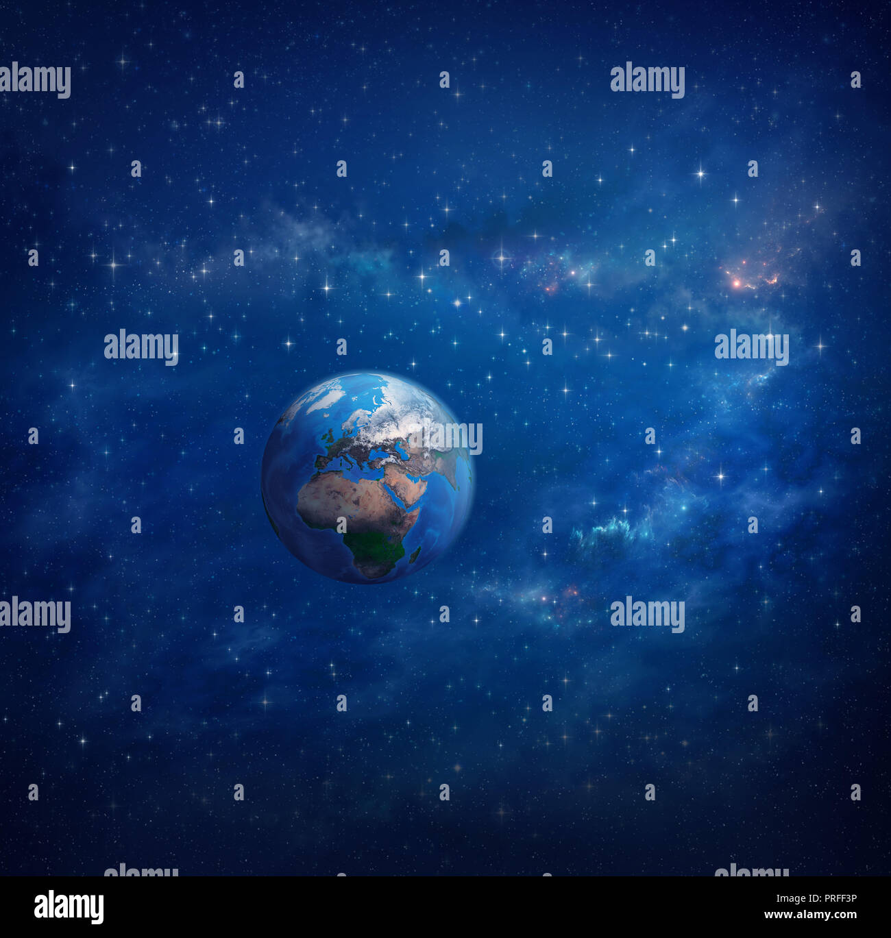 La planète Terre dans l'espace avec des amas d'étoiles, les constellations et les galaxies loin derrière - éléments de cette illustration fournie par la NASA. Banque D'Images