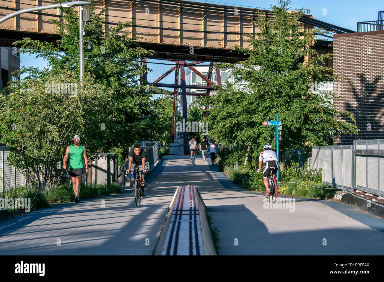Le 606, ancienne ligne de train surélevé, voie verte pour les piétons et les cyclistes depuis 2015, Bloomingdale Trail, Wicker Park, Chicago, Illinois, États-Unis Banque D'Images