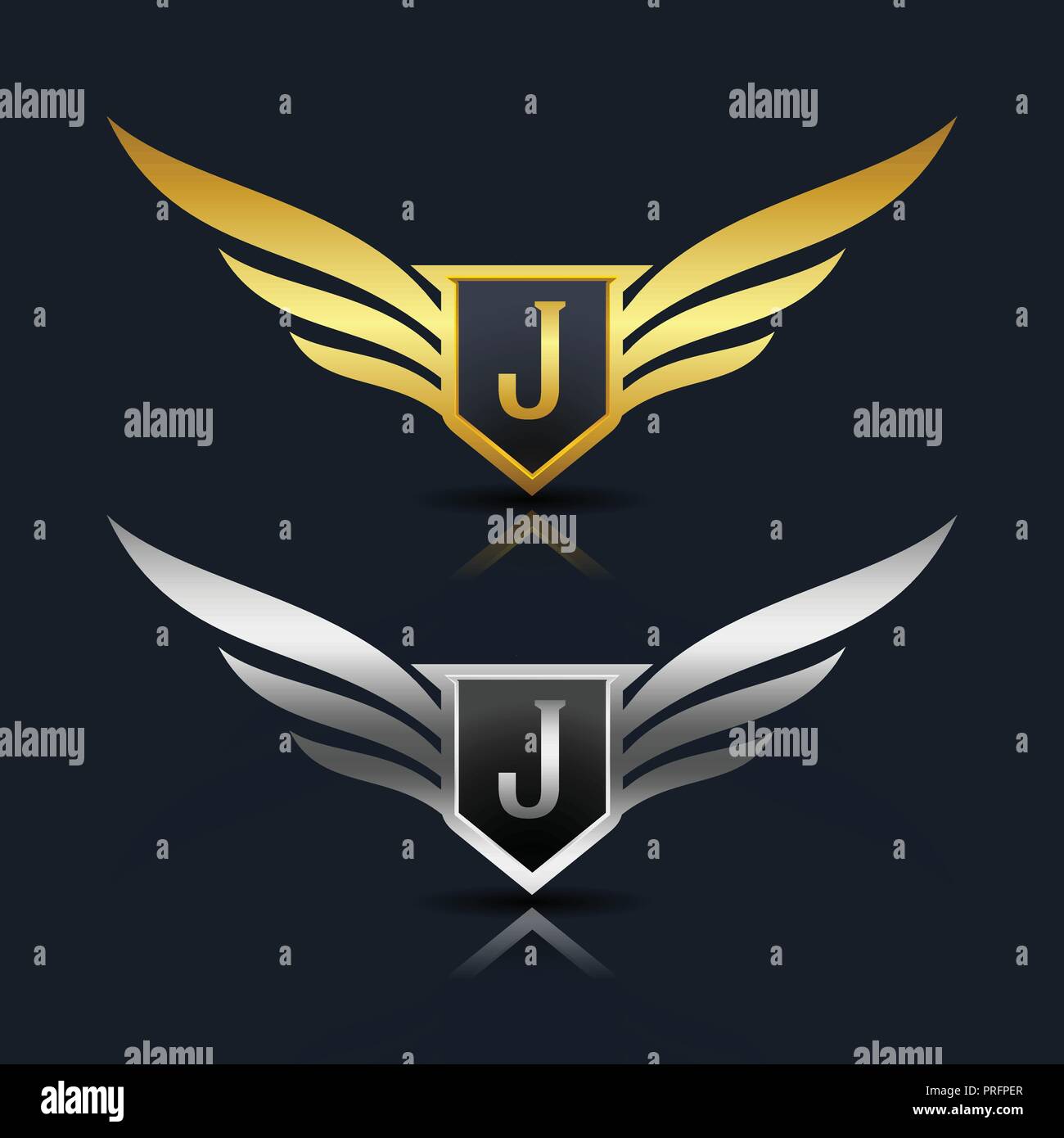 Bouclier ailes Lettre J Modèle Logo Illustration de Vecteur