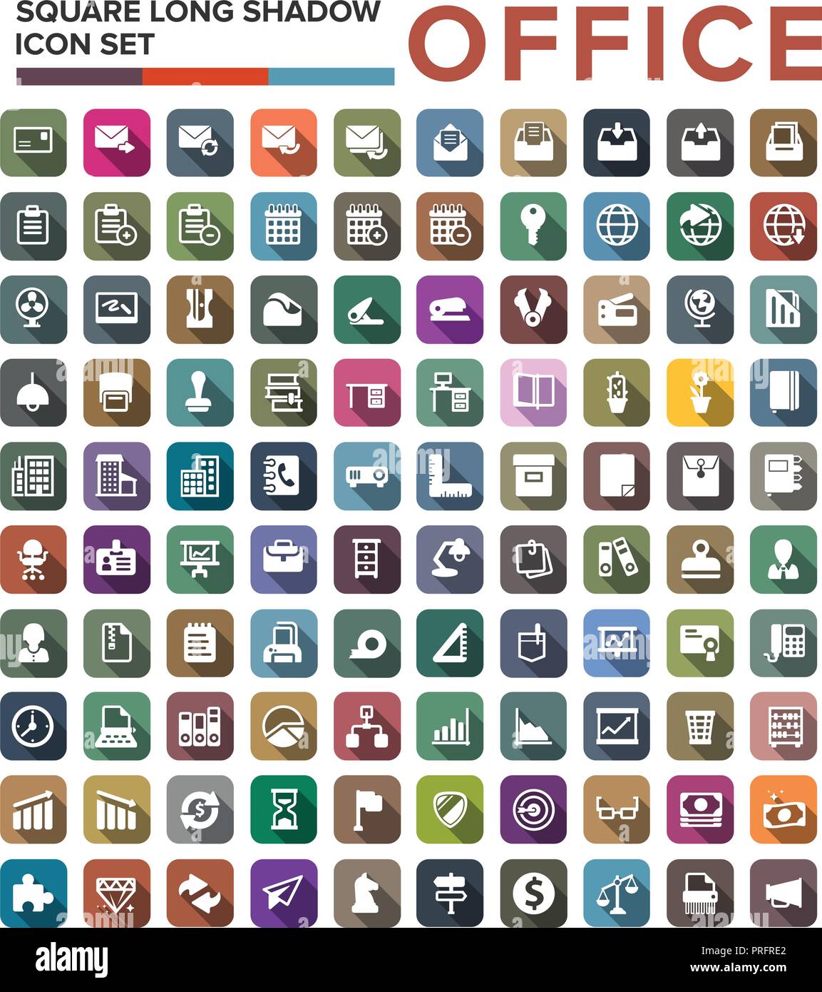Ensemble d'icônes de bureau design plat avec de longues ombres Illustration de Vecteur